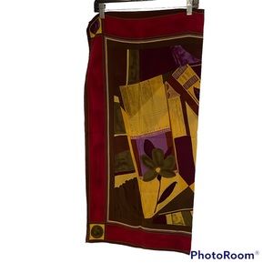 ITALY SCARF SILK LARGE SQUARE MODERNIST FLORAL RED GREEN YELLOW PURPLE BROWN